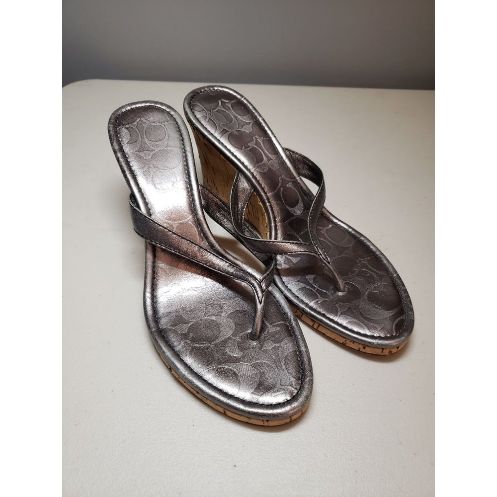 Coach Lannie Metallic Leather Cork Wedge Sandal